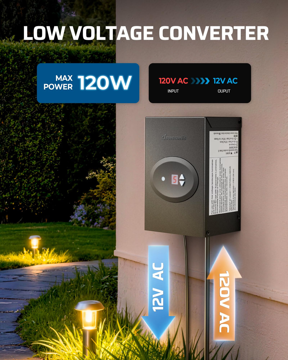 DEWENWILS 120W Low Voltage Landscape Transformer