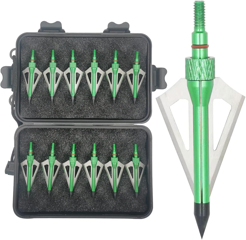 Hunting Broadheads 12PK 100 Grains Screw-in Arrow Archery 3 Blades Hunting Heads Arrow Tips Compatible with Crossbow