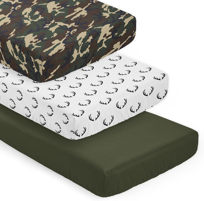 3-Piece Baby Crib Sheets Set (Woodland Camo Deer) for Boys, Infant Nursery, Toddler Room - Fitted, Standard Size