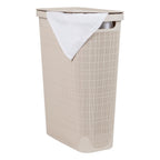 Slim Laundry Hamper with Lid, 40L Clothes Basket, Linen Design, Plastic, Ivory
