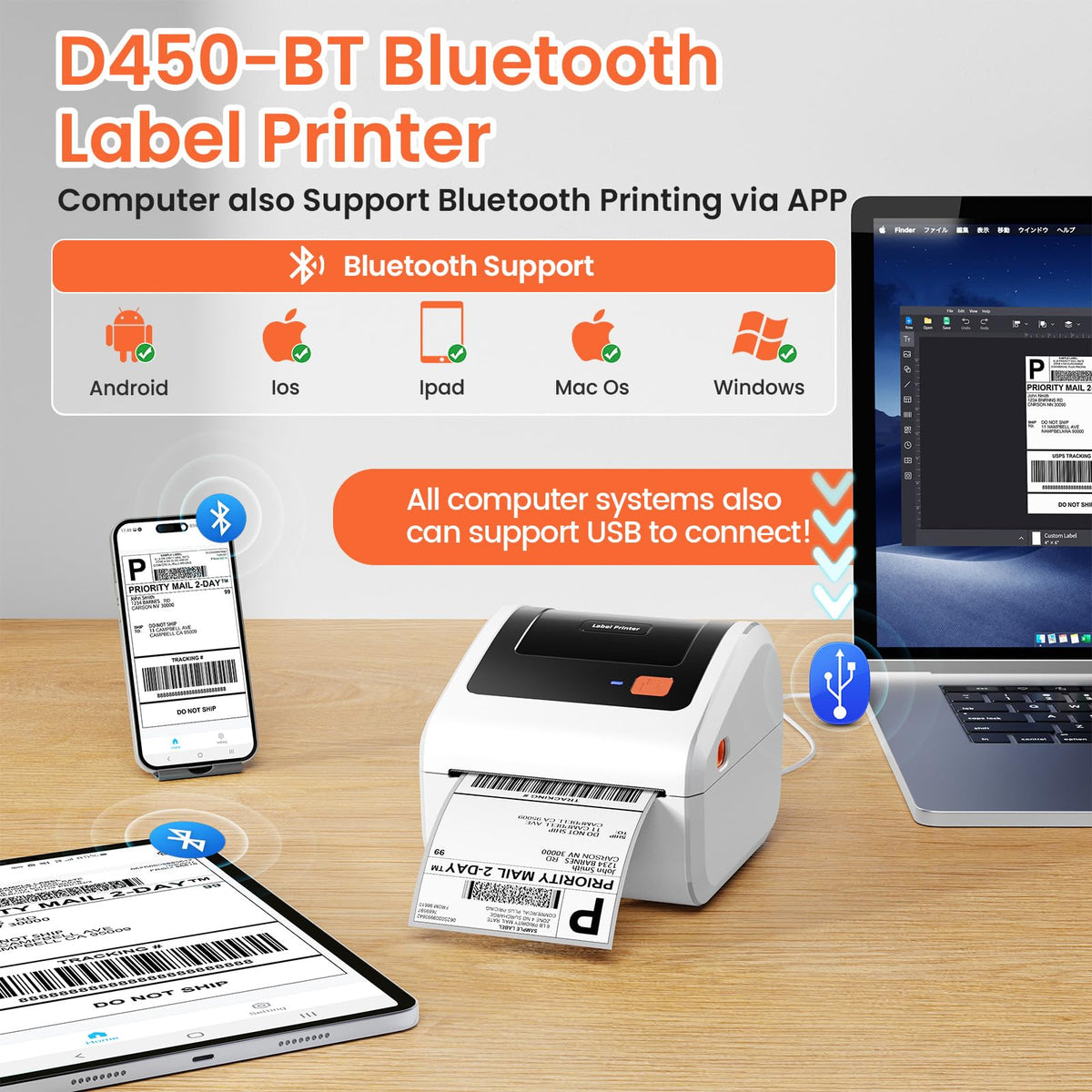 Bluetooth Thermal Label Printer with Built-in Label Bin 30pcs Label