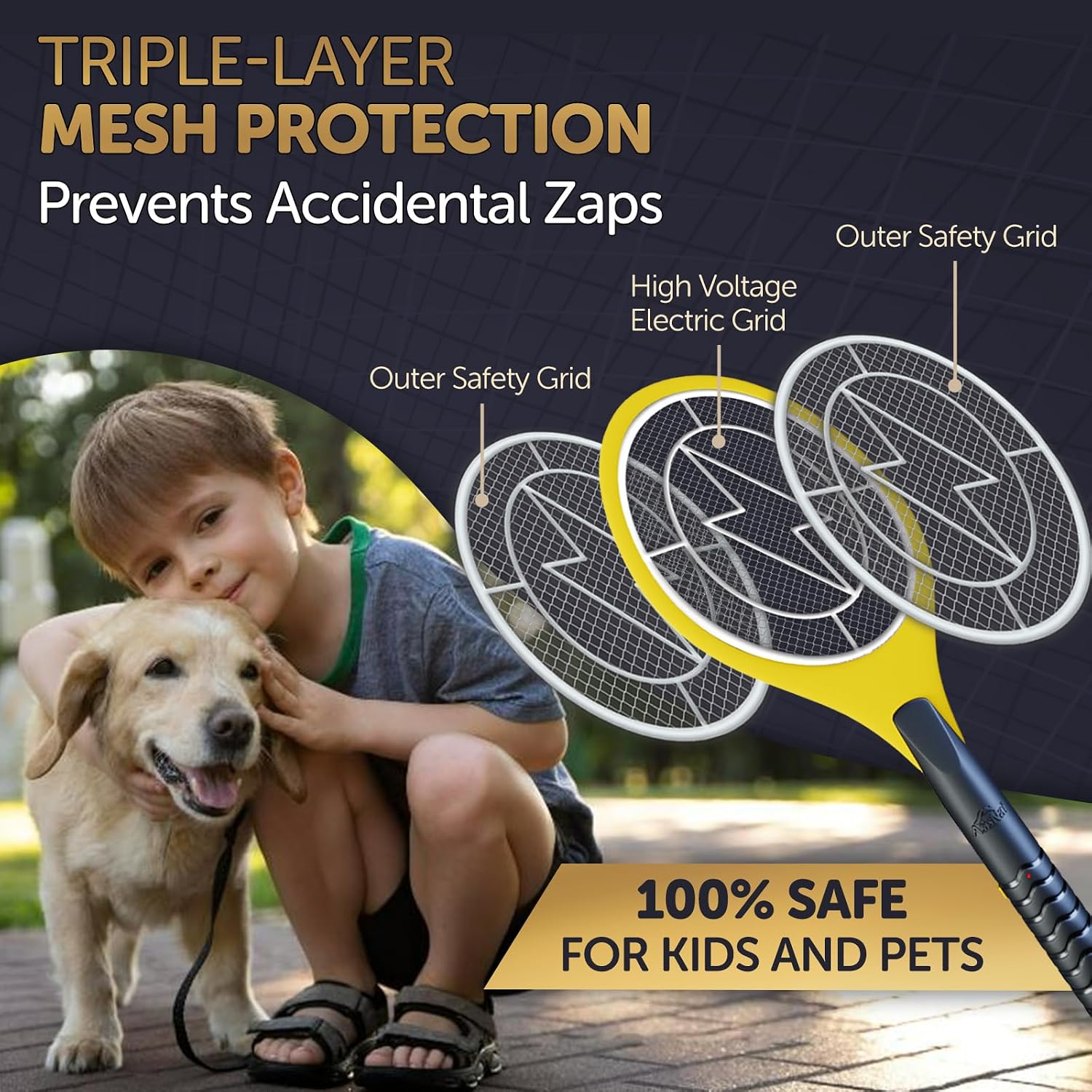 Bug Zapper Racket, Electric Fly Swatter for Mosquitoes, Flies, and Flying Insects, 18 Inch Handheld Battery Powered