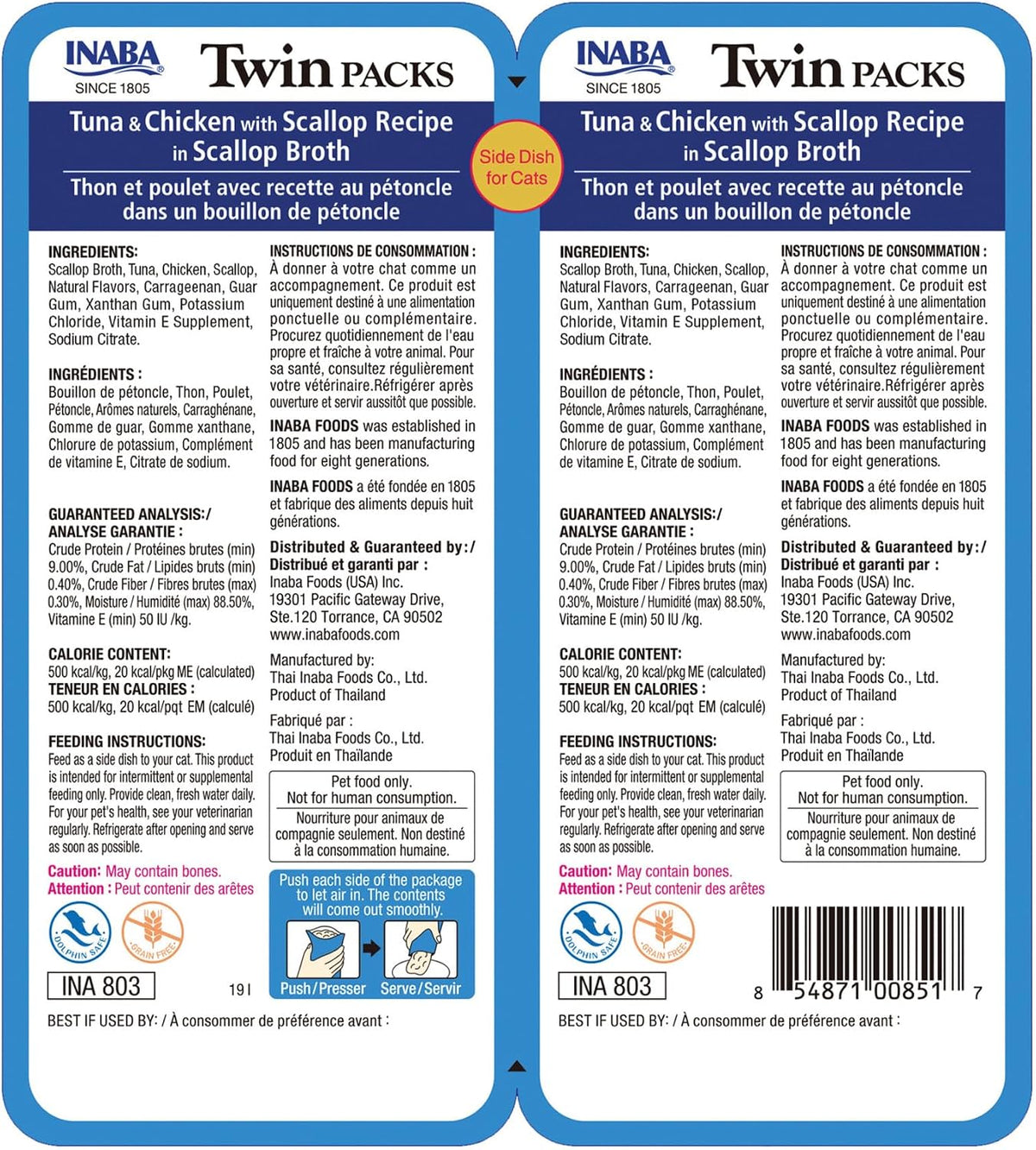 Twin Packs for Cats, Side Dish/Topper Pouch, 1.4 Ounces per Serving, 16 Servings, Tuna & Chicken with Scallop Recipe