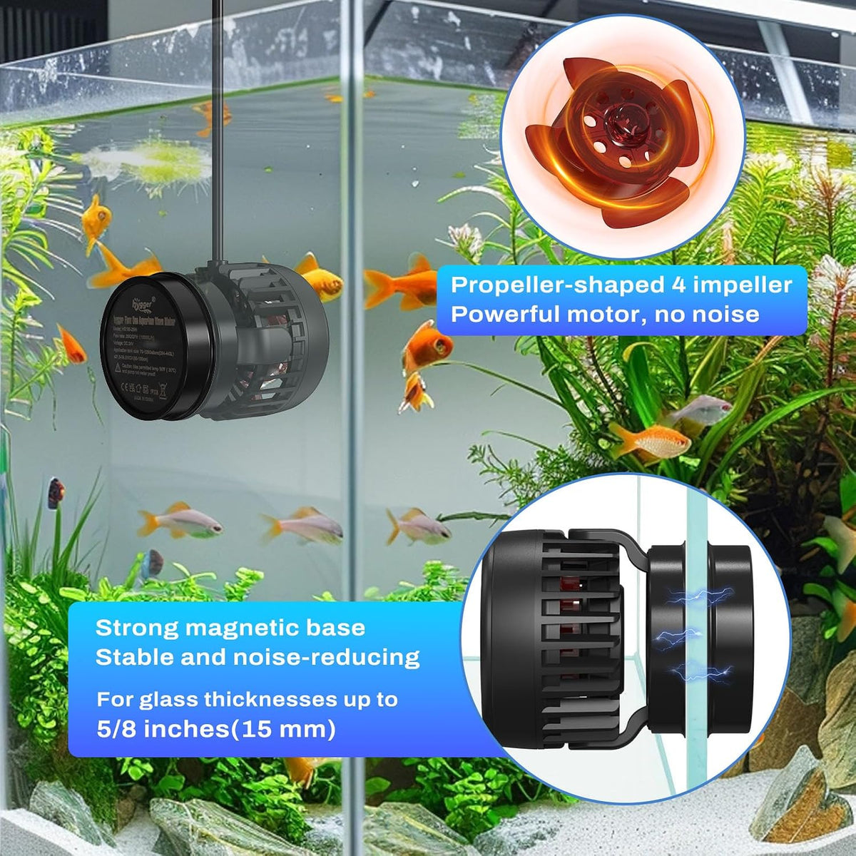 DC Powerful Wave Maker For Aquarium, Quiet Aquarium Circulation Water Pump Adjustable Flow Freq, 4 Waves/Night/Feed