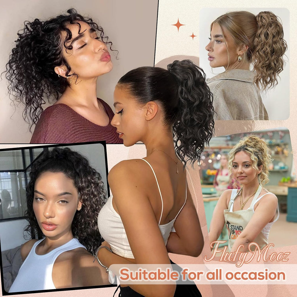 Ponytail Extension, 12" Short Claw Ponytail Extension Wavy Curly Jaw Clip in Pony tails Hair Extension Natural