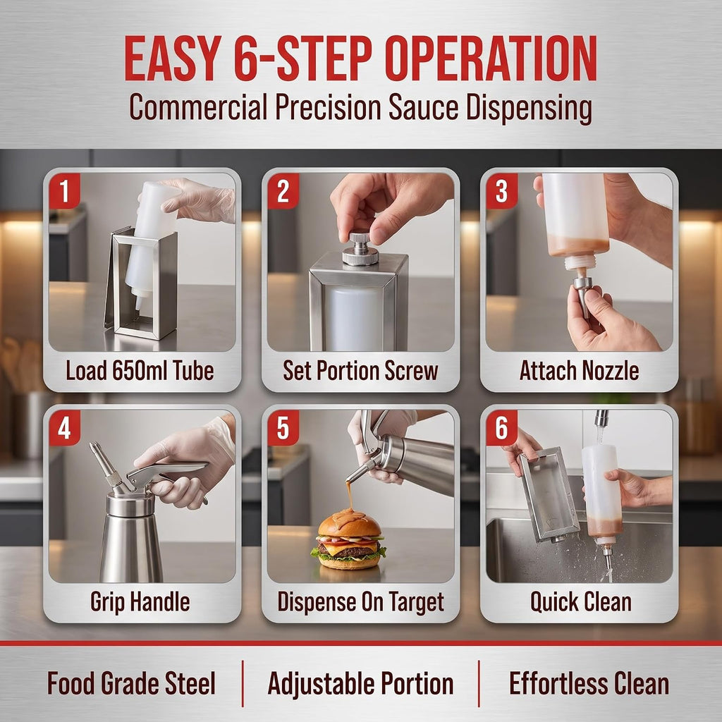 Hamburger Sauce Gun Stainless Steel Condiment Dispenser