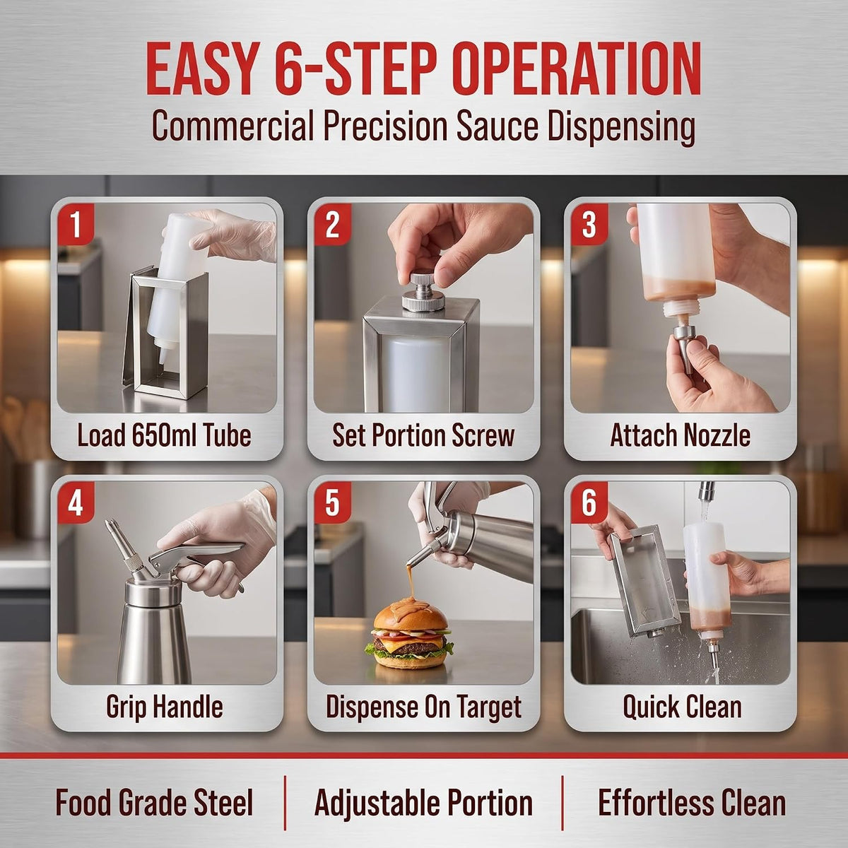 Hamburger Sauce Gun Stainless Steel Condiment Dispenser