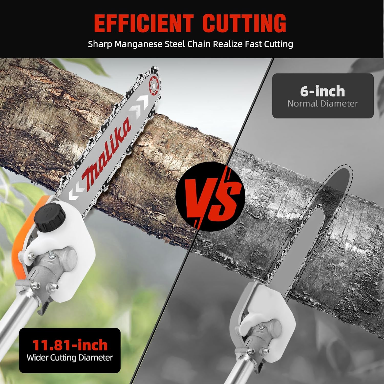 Gas Powered Pole Saw 42.7CC 2-Cycle Powerful Tree Trimmer Reach to 16ft Cordless Pruning Saw Long Extension Garden