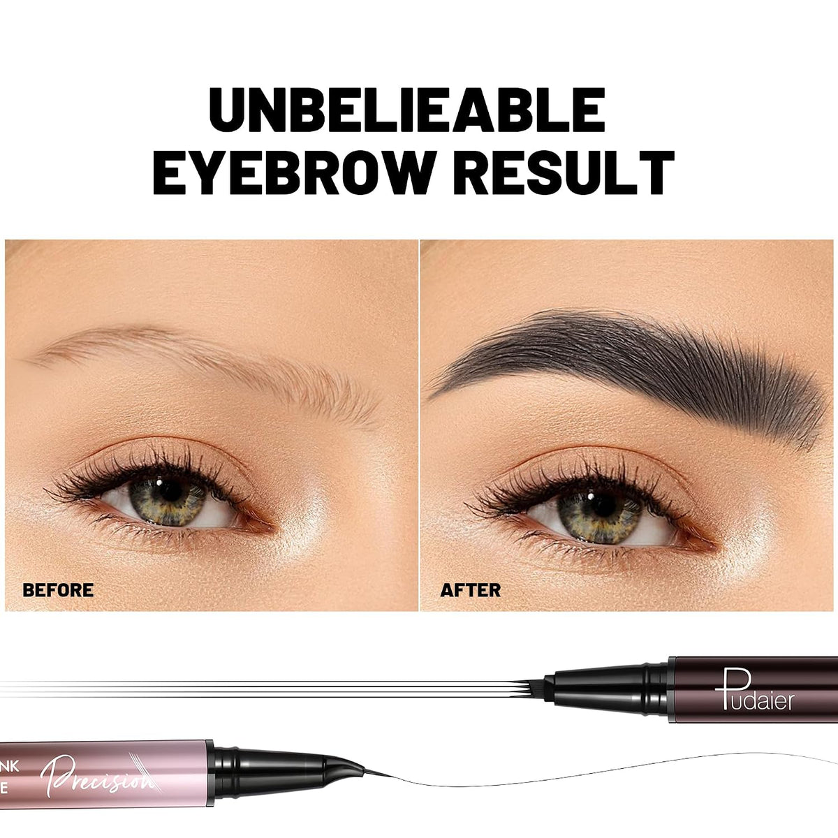 Waterproof Microblading Eyebrow Pen,2-in-1 Dual Ended Eyebrow Pen & 10 Eyebrow Stamp,4-Fork-Tip & Precise Brush-Tip