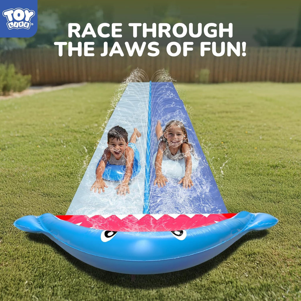 Giant Shark Water Slides for Kids 20Ft Waterslide Backyards Lawn with 2 Bodyboards, 2 Lane Slip Splash and Slide