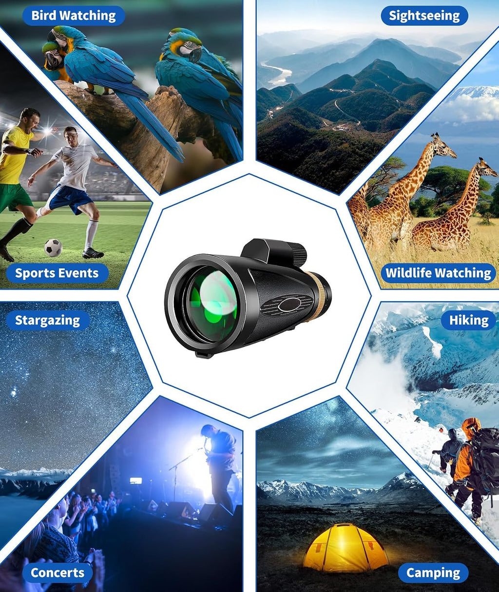 Monocular Telescope 12X60 HD High Power with Smartphone Adapter Tripod Larger Vision Monoculars for Adults with BAK4