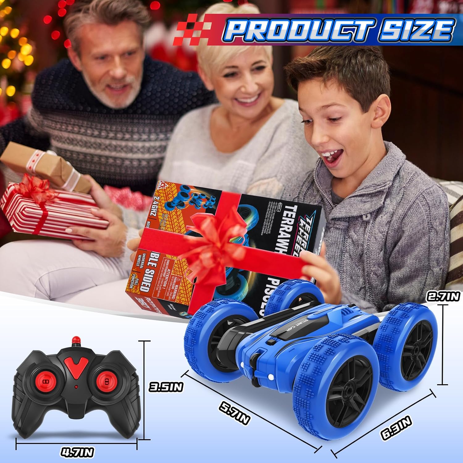 Remote Control Car, RC Stunt Car Double-Sided 360° Rotating 4WD 2.4GHz Kids Toys for Ages 5-7 8-13, Birthday Xmas