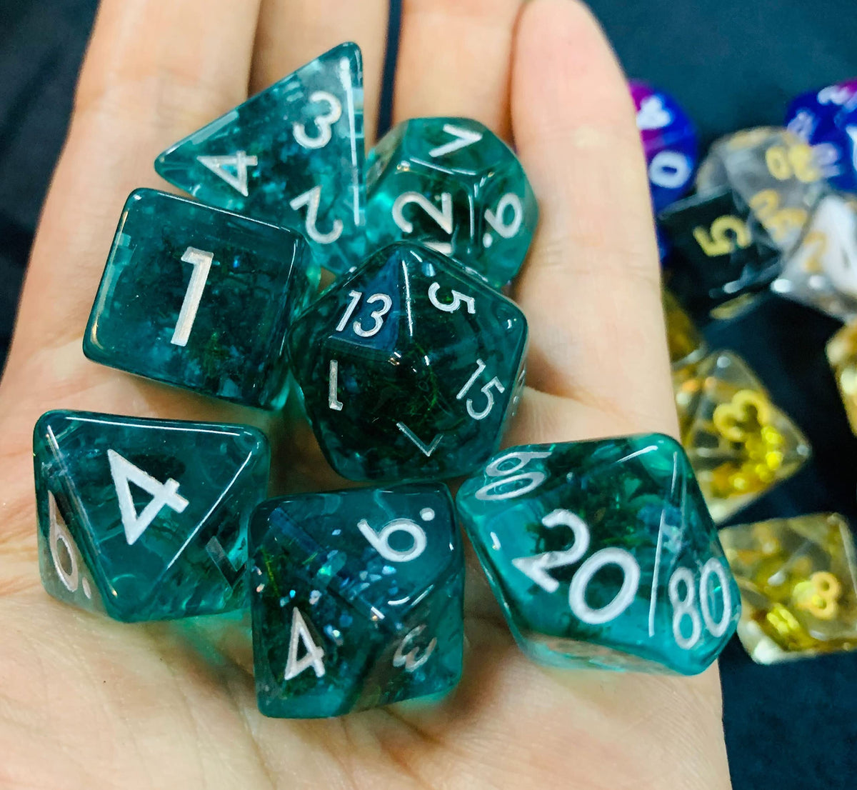 Ocean Moss Resin Dice Set - Unique Aquamarine 7pc Polyhedral Set