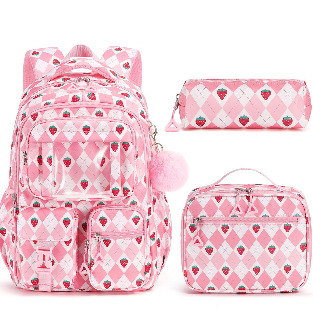 Kids Backpack for School Girls, Waterproof Backpack w/Lunch Box