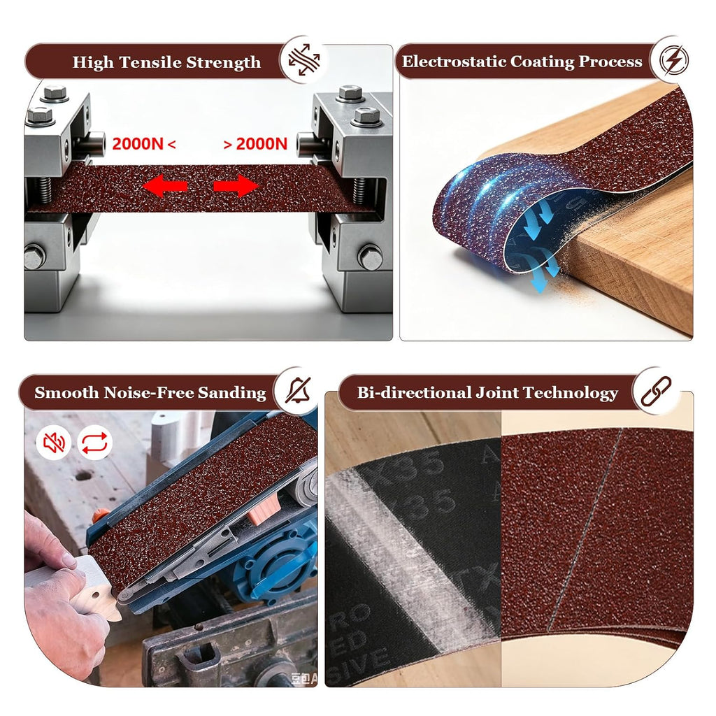 4 x 24 Inch Sanding Belts, 15 Pcs Assorted Grits(40/80/120/180/240)