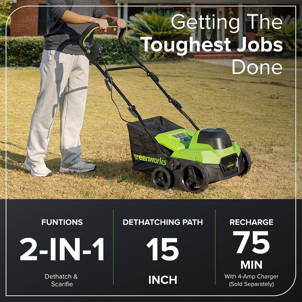 40V 15 inch Dethatcher/Scarifier, Tool Only