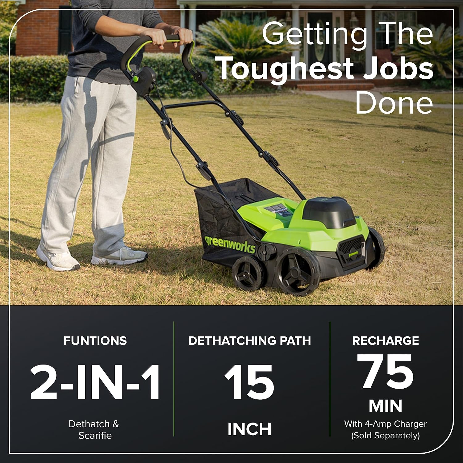 40V 15 inch Dethatcher/Scarifier, Tool Only