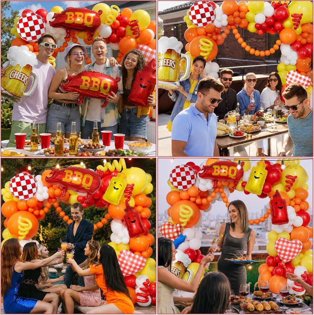 Hot Dog Balloons, BBQ Balloons, 170Pcs Hot-Dog Party Decorations Red Yellow and Orange Balloon Garland Arch Kit with