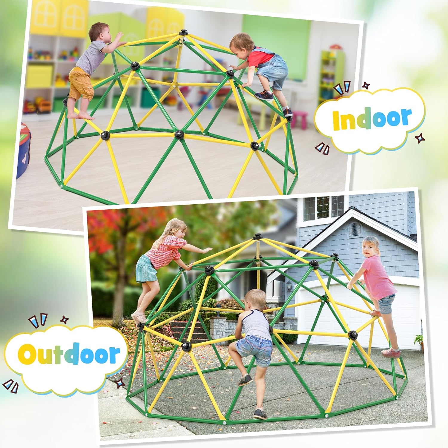 Climbing Dome with Hammock and Swing, 10FT Backyard Jungle Gym | 10FT dome with hammock and swing creates climbing