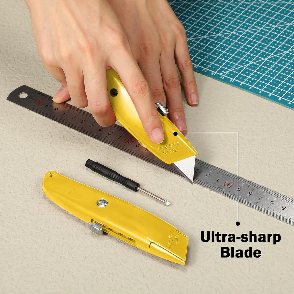 12 Pcs Box Cutter Utility Knife Retractable Bulk, Yellow