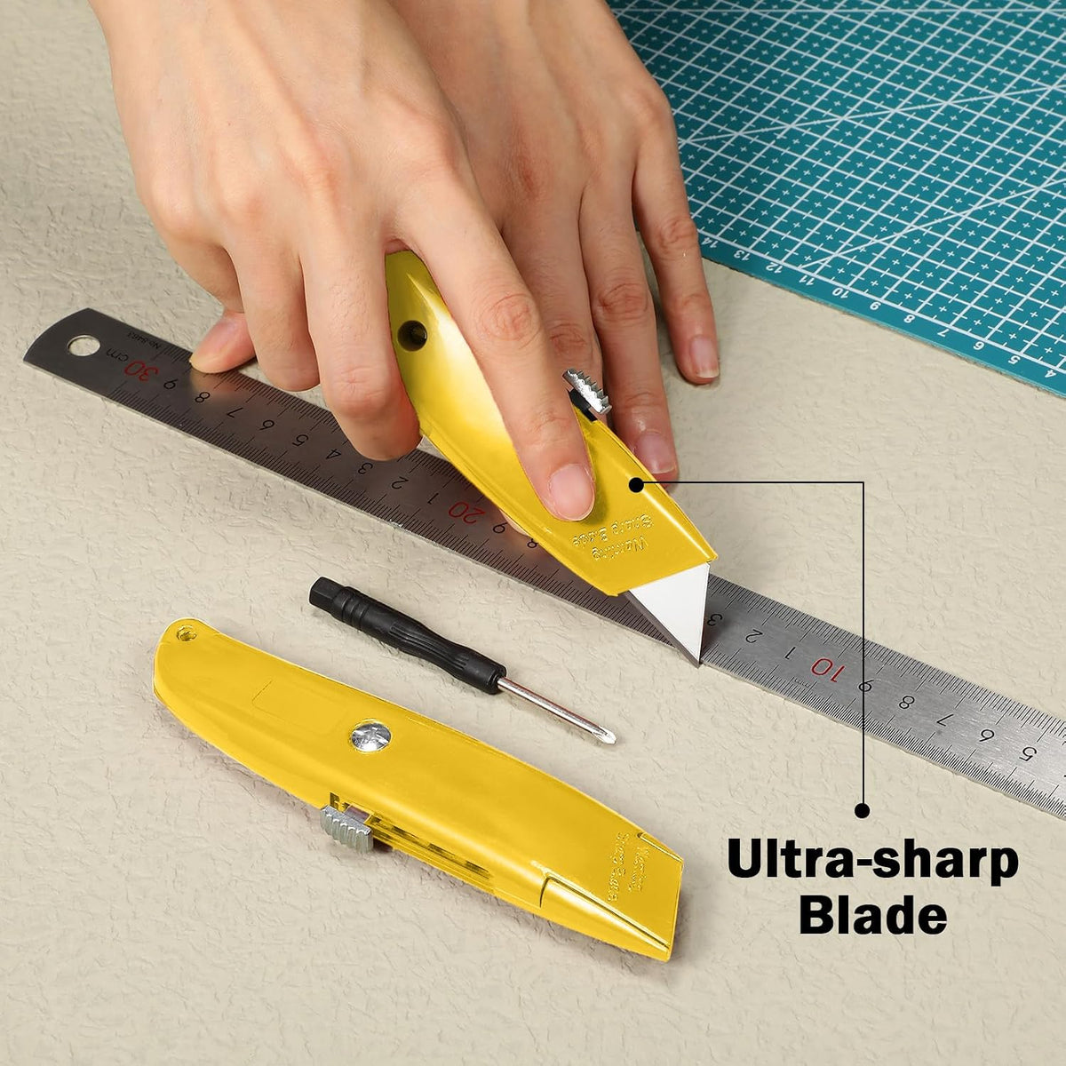 12 Pcs Box Cutter Utility Knife Retractable Bulk, Yellow