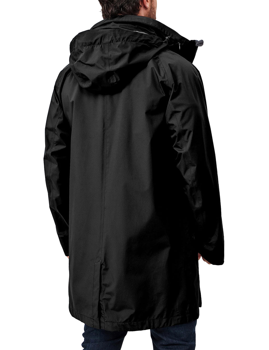 Men's Waterproof Long Rain Jacket Black XXL