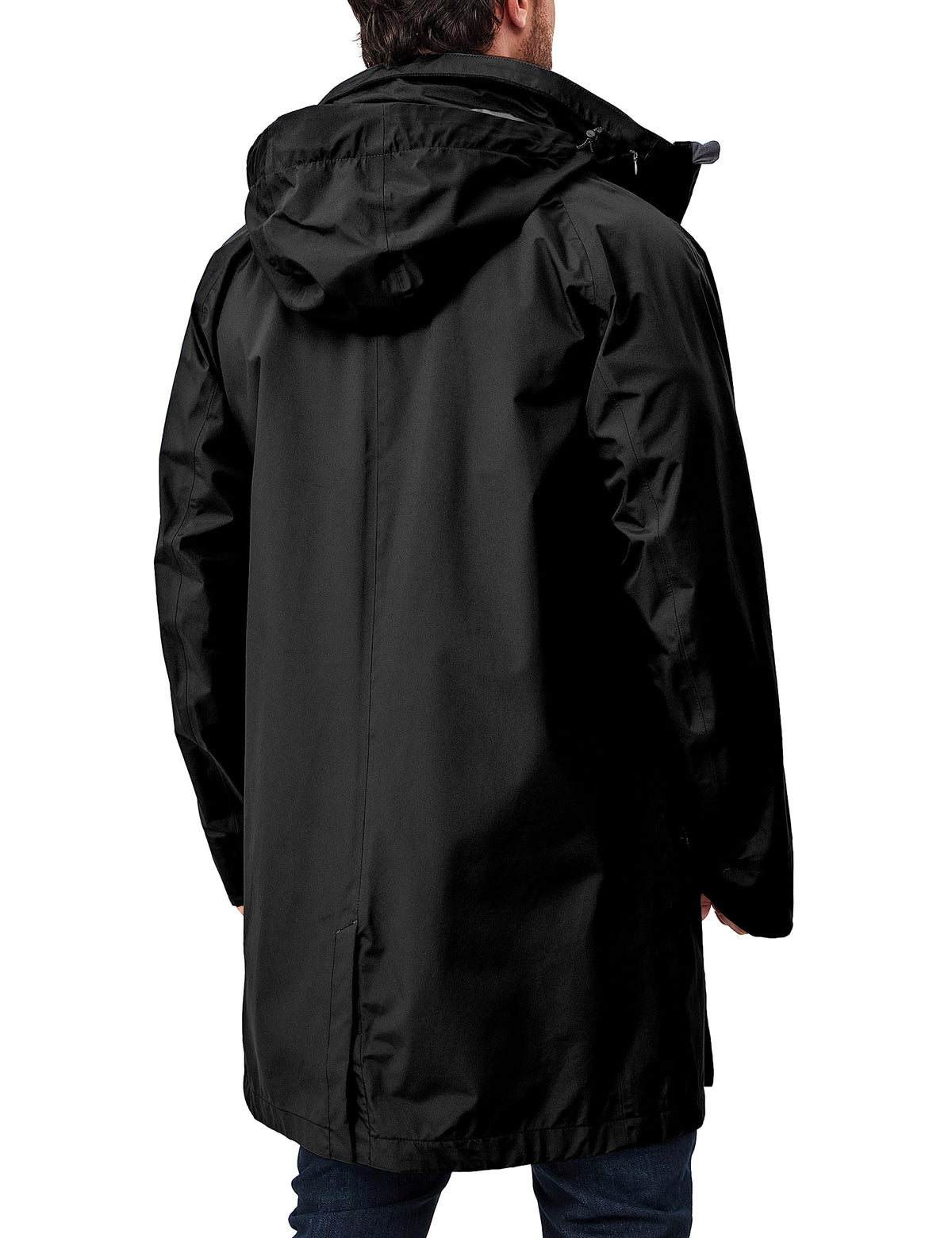 Men's Waterproof Long Rain Jacket Black XXL