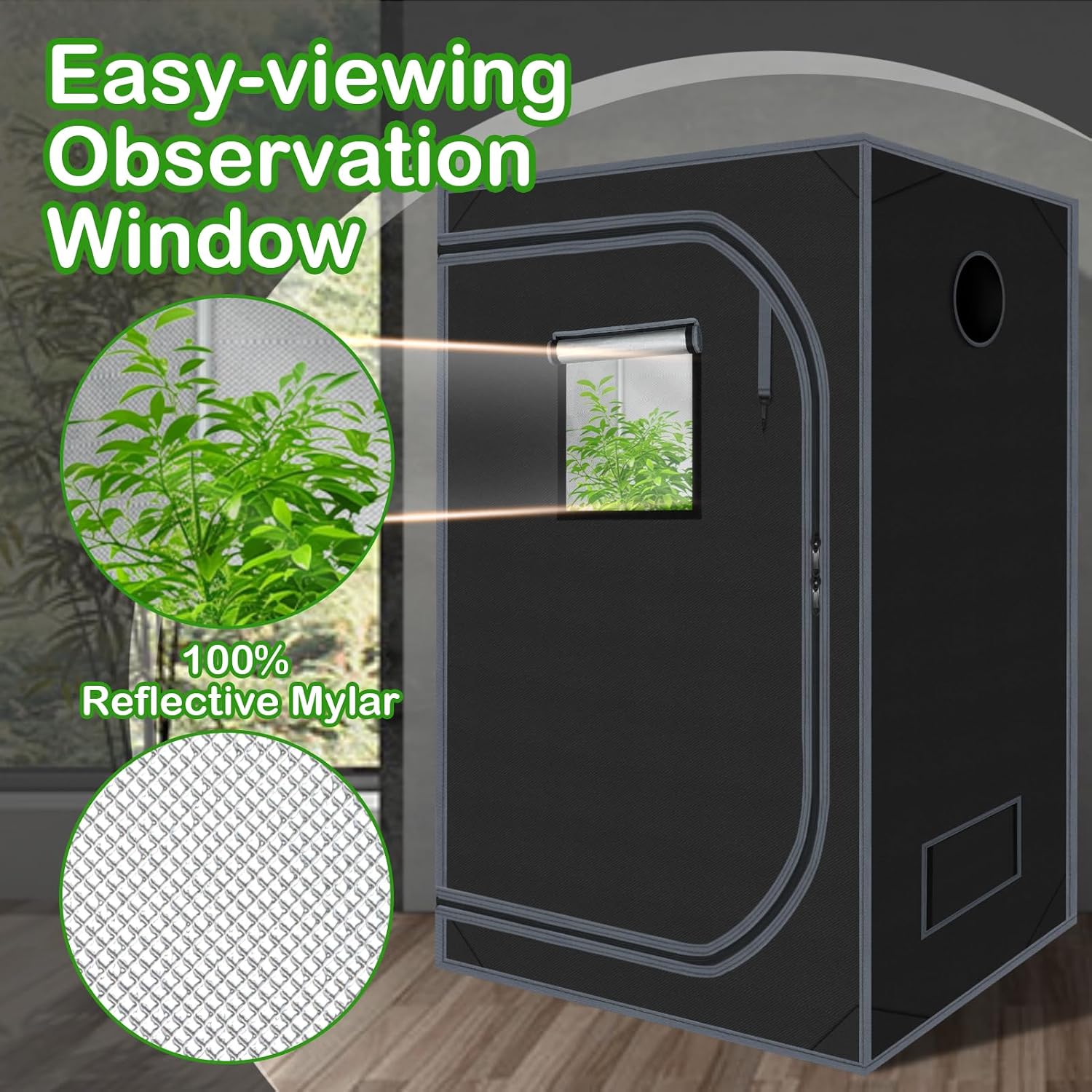 4x4 Grow Tent 48"x48"x78" 600D Mylar Hydroponic Growing Tents for Plant | Observation Window, 100% Reflective Mylar