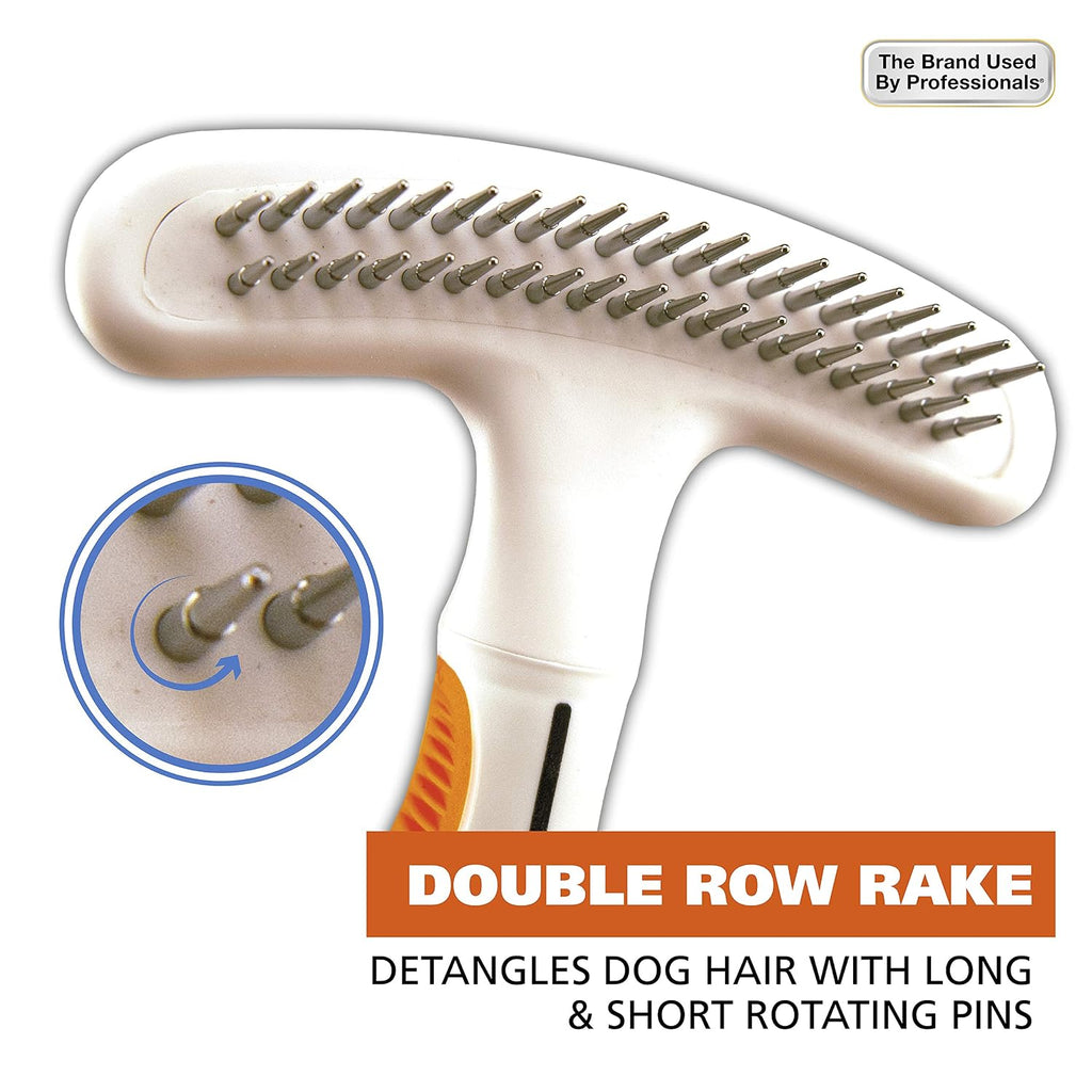 2-in-1 Combination Double Row Pet Rake with Hair Shedding Blade