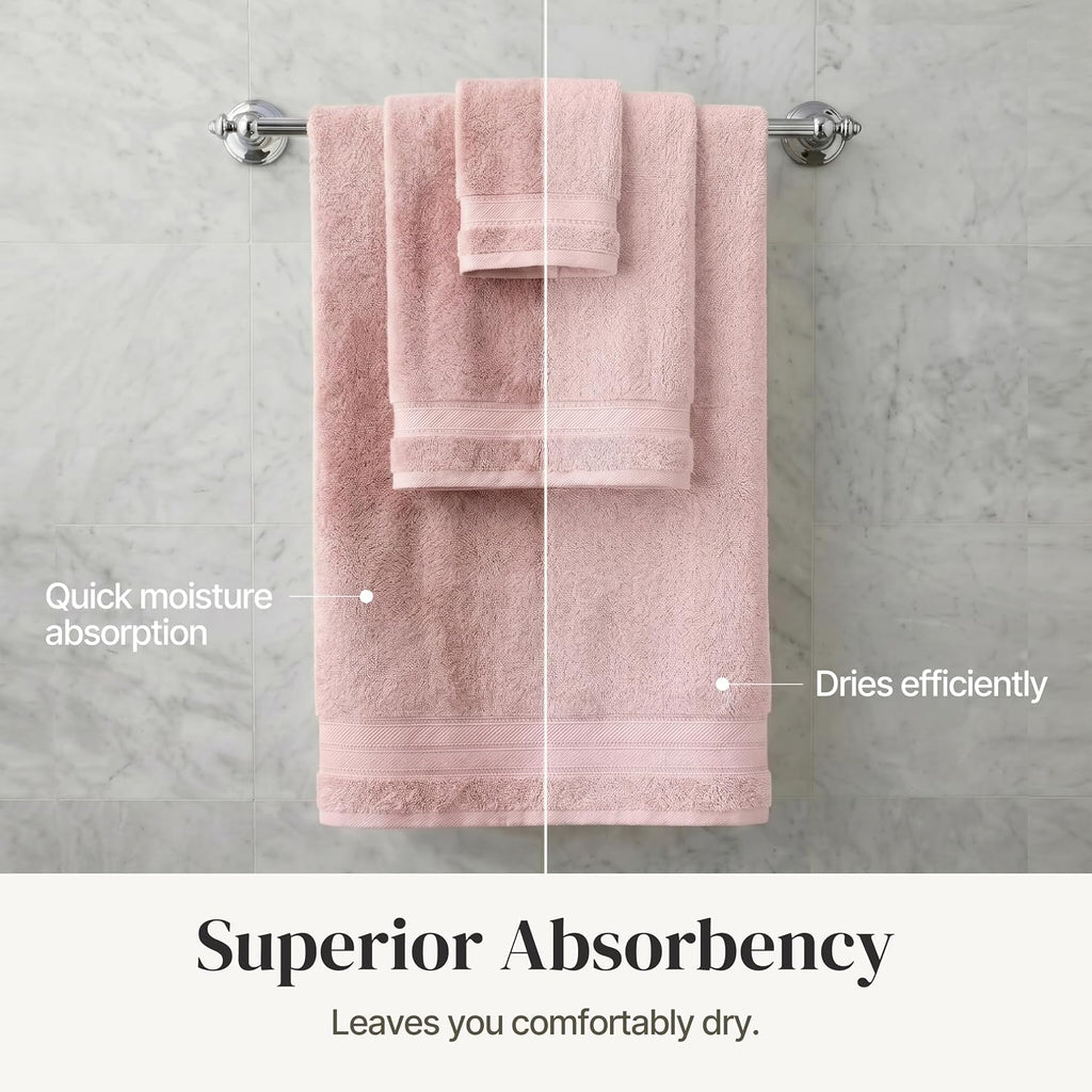 Spun Loft 6-Piece 100% Combed Cotton Towel Set - Bath Towels, Hand Towels, & Washcloths - Super Absorbent & Quick Dry