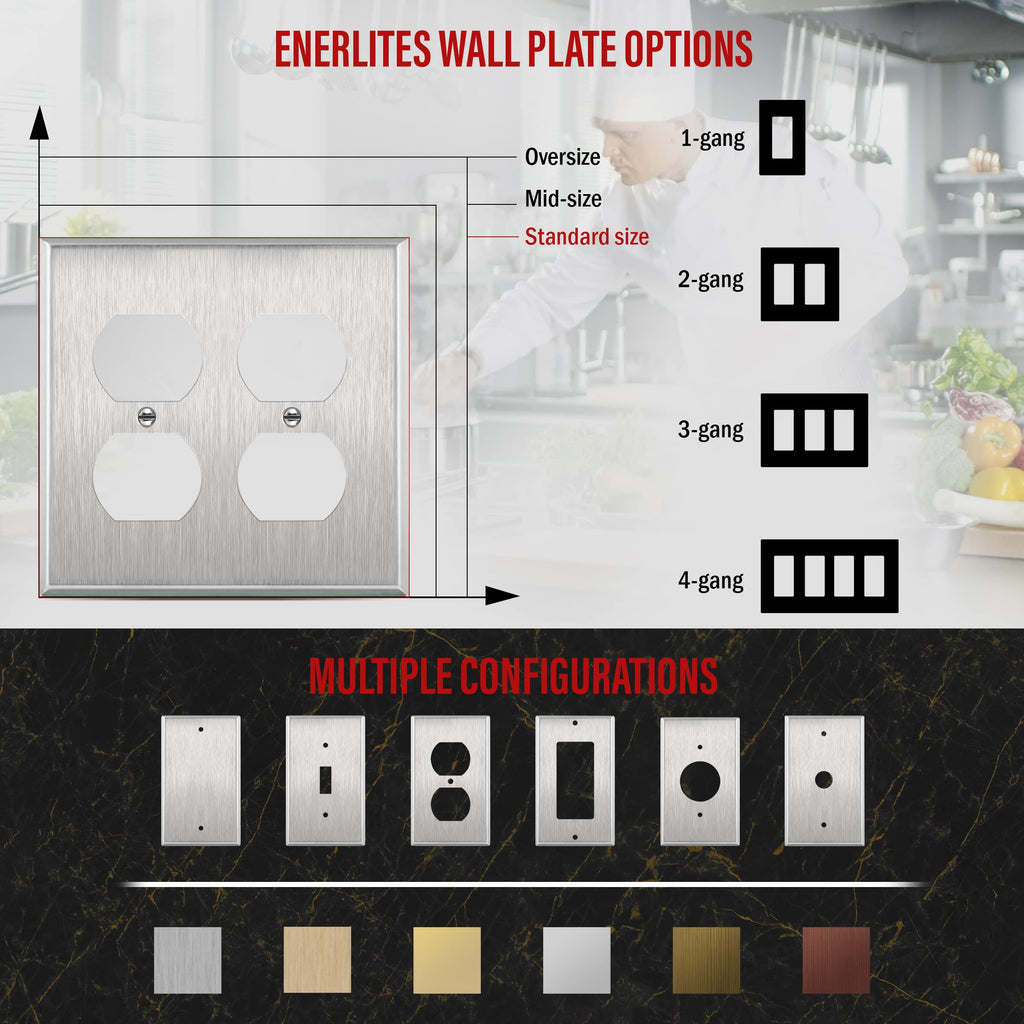 ENERLITES Duplex Receptacle Outlet Metal Wall Plate, 2-Gang Silver 10 Pack
