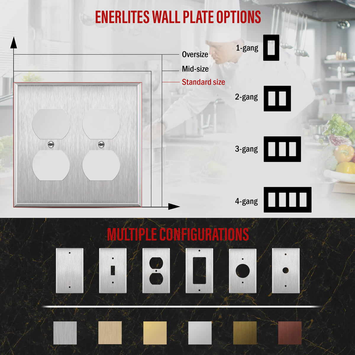 ENERLITES Duplex Receptacle Outlet Metal Wall Plate, 2-Gang Silver 10 Pack
