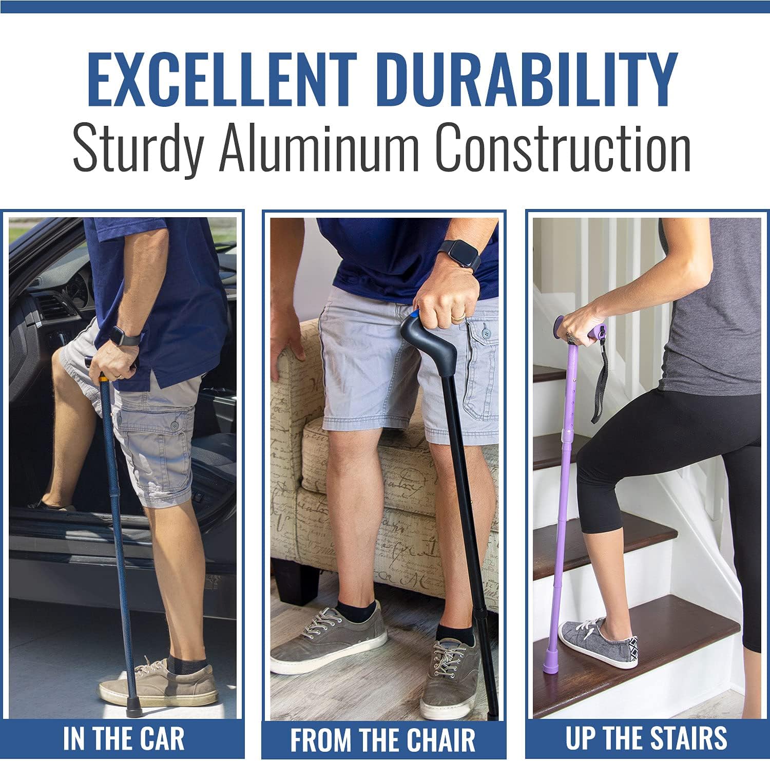 Lightweight Aluminum Adjustable Walking Cane with Derby-Top Handle for Men and Women