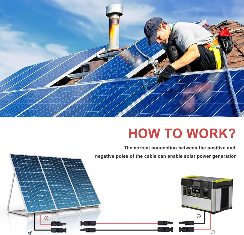 Twin Wire 100FT Solar Extension Cable - 10AWG(6mm²) Solar Panel Connector, with 6 Pairs-IP67-Male/Female Solar