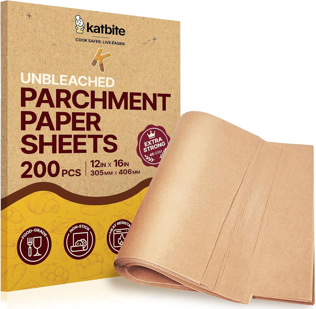200Pcs 12x16 In Unbleached Parchment Paper for Baking, Precut Parchment Paper Sheets, Heavy Duty Flat Baking Paper