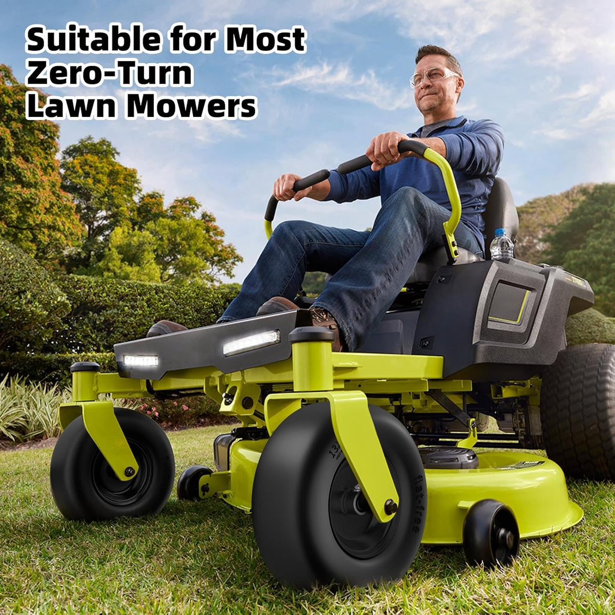 13x5.00-6 Flat Free Lawn Mower Tires and Wheel, for Zero Turn Mower | Universal 3/4", 5/8", 1/2" Bearings, 500 lbs