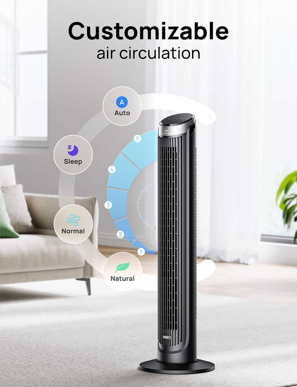 Tower Fan for Bedroom, 90° Oscillating Fans that Blow Cold Air | 26 ft/s Powerful Airflow, 28dB Quiet Fan, 5 Speeds