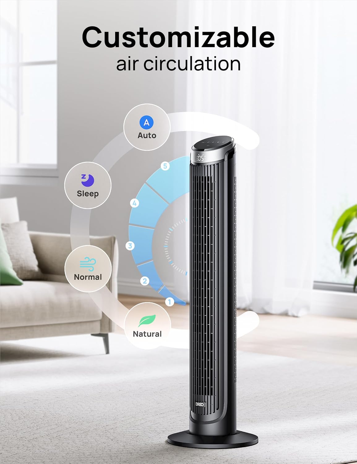 Tower Fan for Bedroom, 90° Oscillating Fans that Blow Cold Air | 26 ft/s Powerful Airflow, 28dB Quiet Fan, 5 Speeds