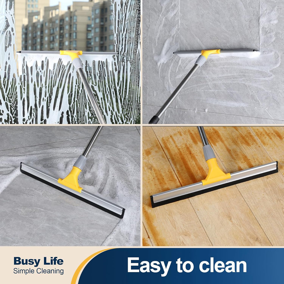 Rubber Floor Squeegee 17.7" TPR Blade Scrubber Broom 61.8inch Pole | Household Broom for Garage Courtyard Shower