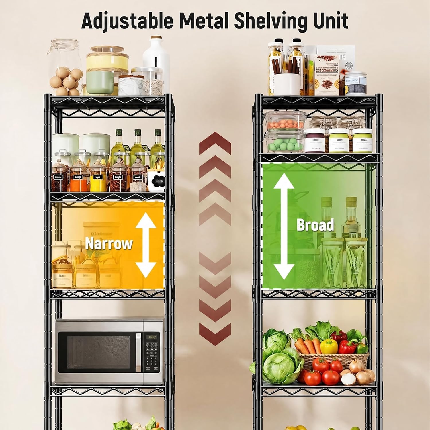 5-Tier Narrow Storage Shelves for Small Spaces – 15.8" W Metal Shelving Unit, Adjustable Wire Shelf, Freestanding