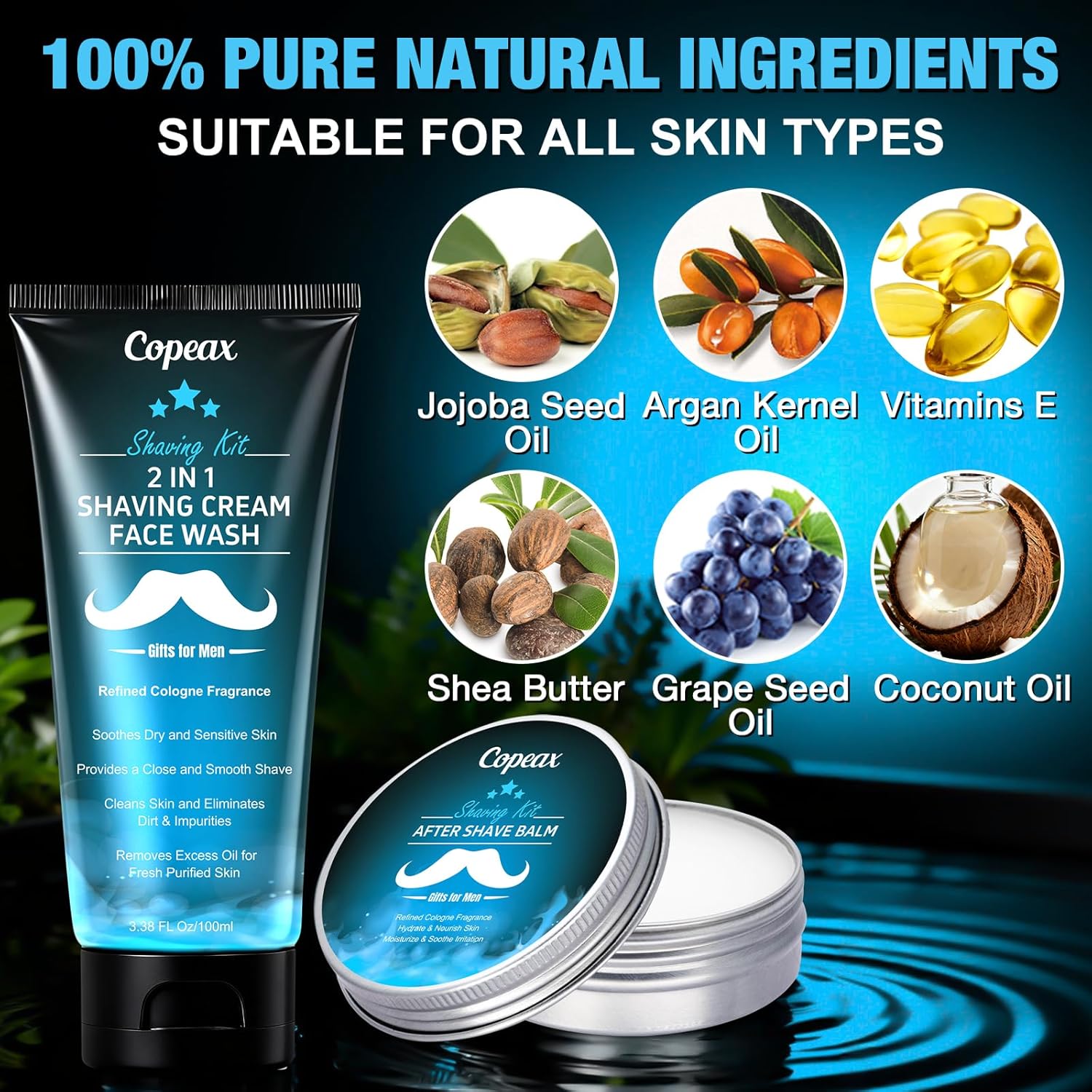 Shaving Kit for Men,Mens Shaving Kit w/Natural Cologne Shaving Cream,Balm,Bowl,Tumbler Cup,Mens Self Care & Grooming