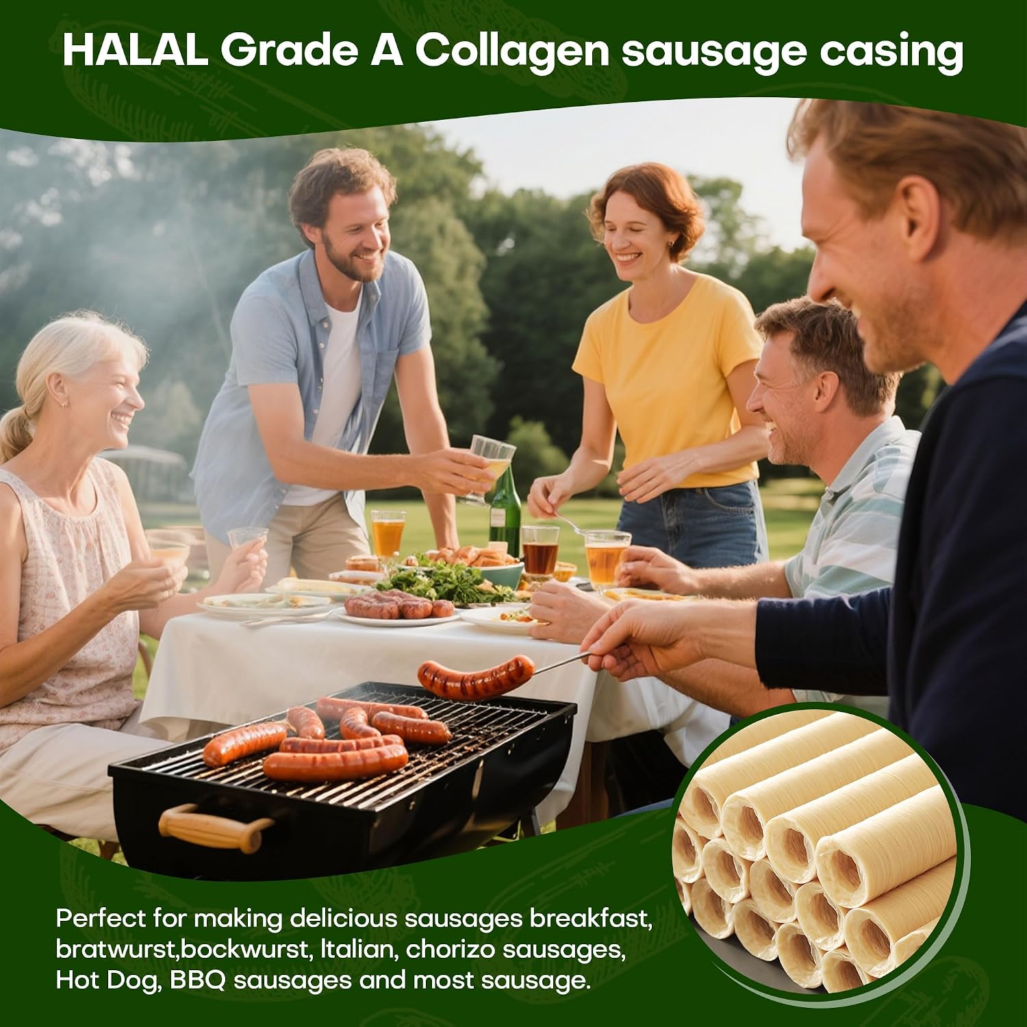 HALAL Sausage Casing, Grade A Edible Drying Collagen Sausage Casings for Flavorous Homemade Sausages