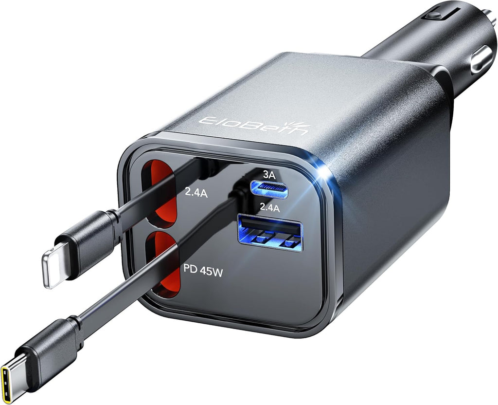 Retractable Car Charger,Car Phone Charger USB C Fast Charge,Cigarette Lighter USB Charger Car Accessories for