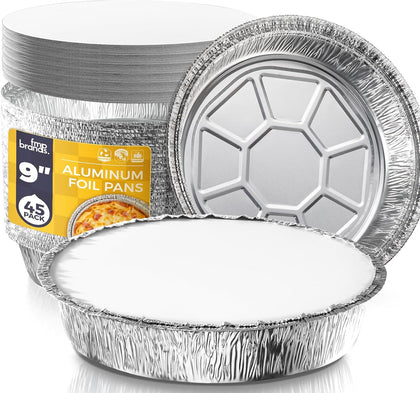 45 Pack 9” Round Aluminum Foil Pans with Lids, Pie Tins Disposable 9 inch with Lids, Take Out Containers, Freezer