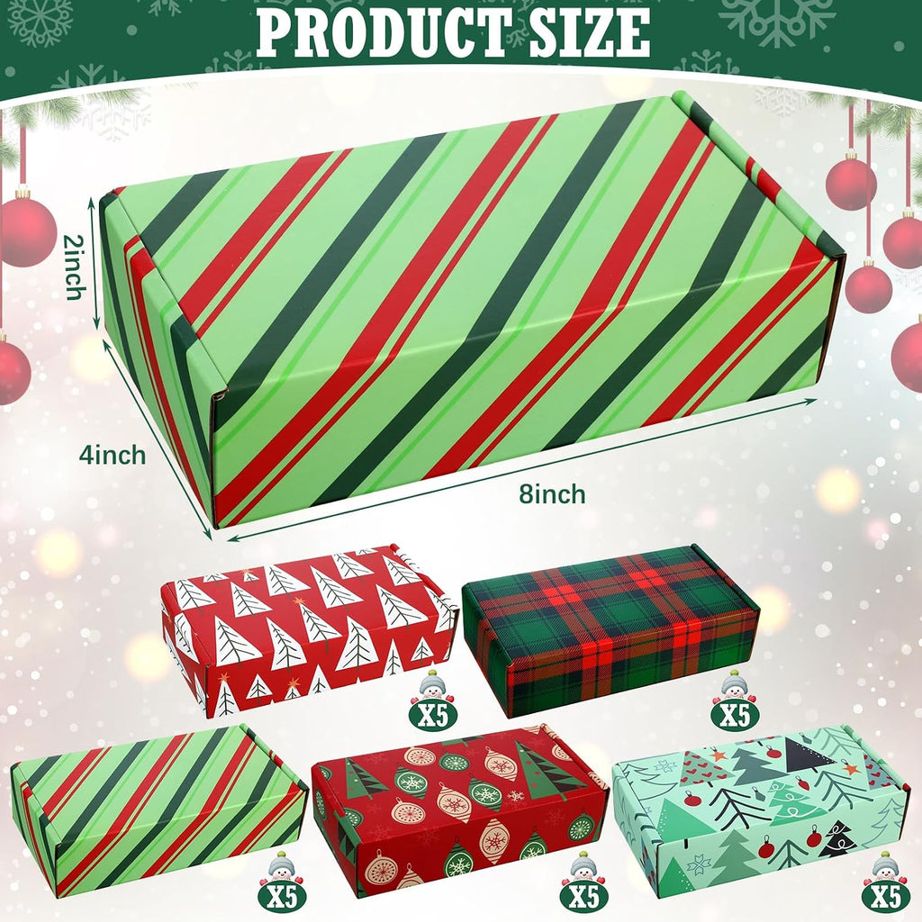 25 Pcs Christmas Gift Boxes Bulk, 4 x 8 x 2 Inch, Classic Style