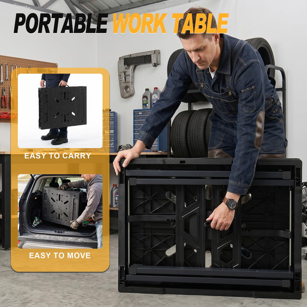 Portable Work Table, 1650lbs Capacity, Folding Work Bench, Black