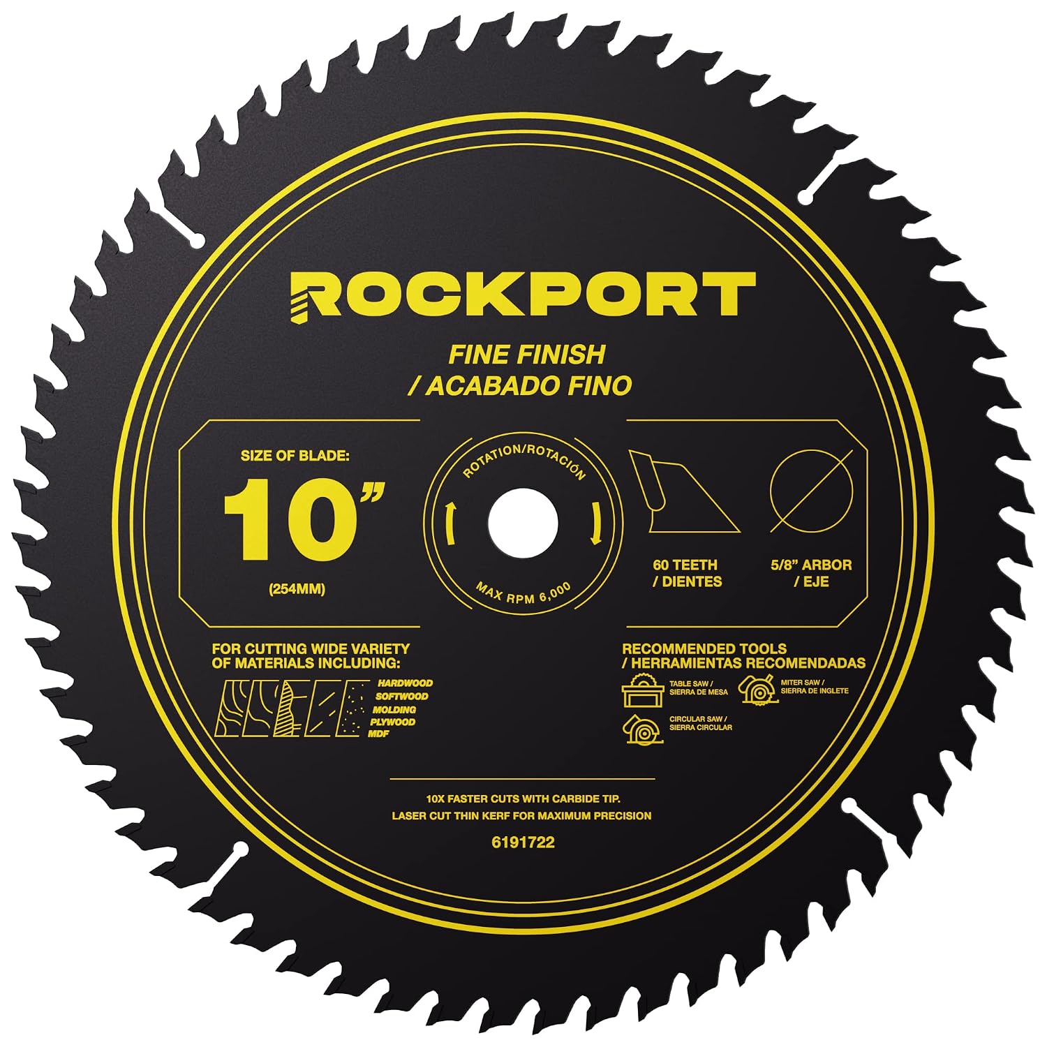 Table Saw Blades 10 inch 60 Teeth - (1 Pack) 10" Table Saw Blades & 10 inch Miter Saw Blades, 5/8" Arbor, Multipupose