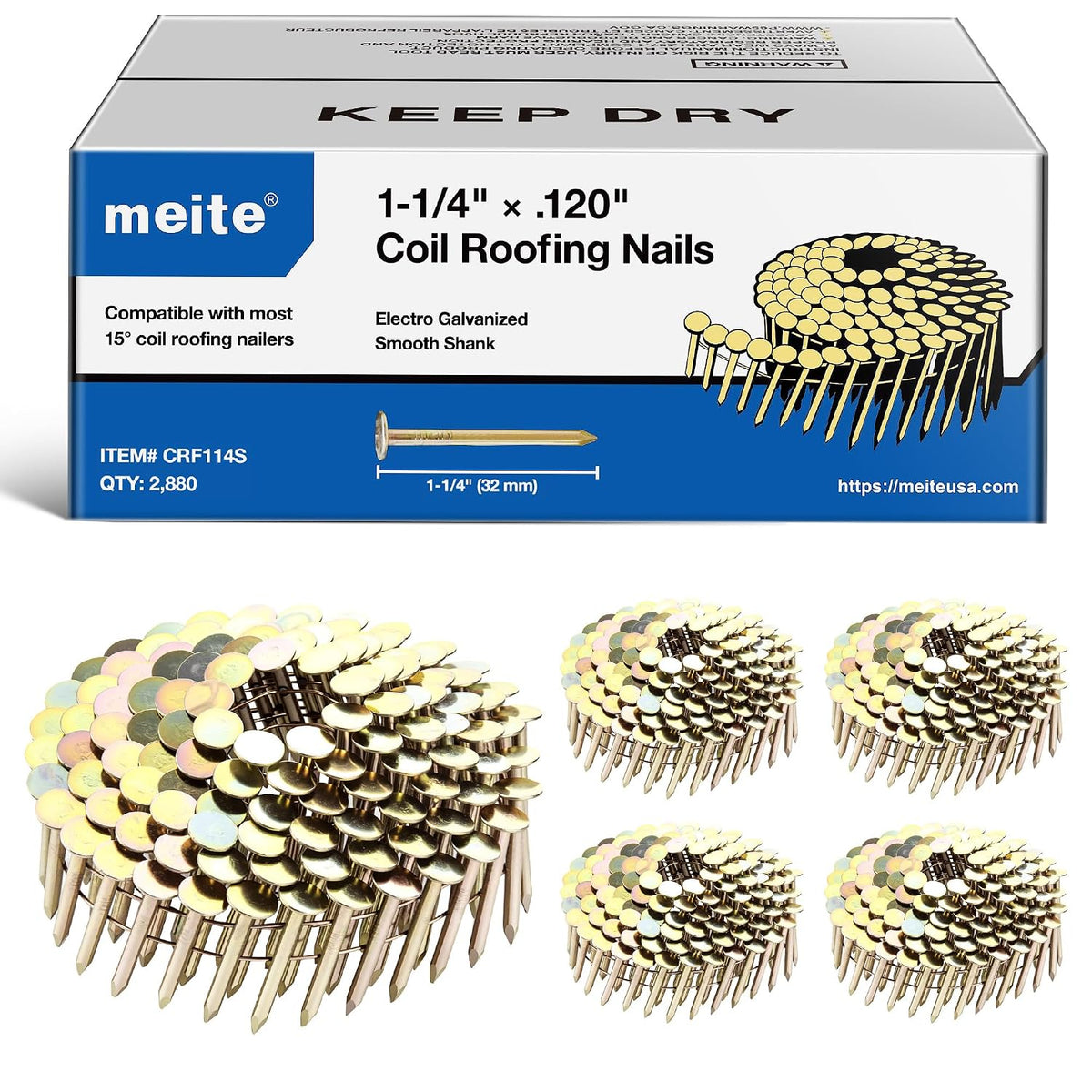 Roofing Nails 1-1/4 Inch 15 Degree Coil Nails Galvanized 2,880 Count