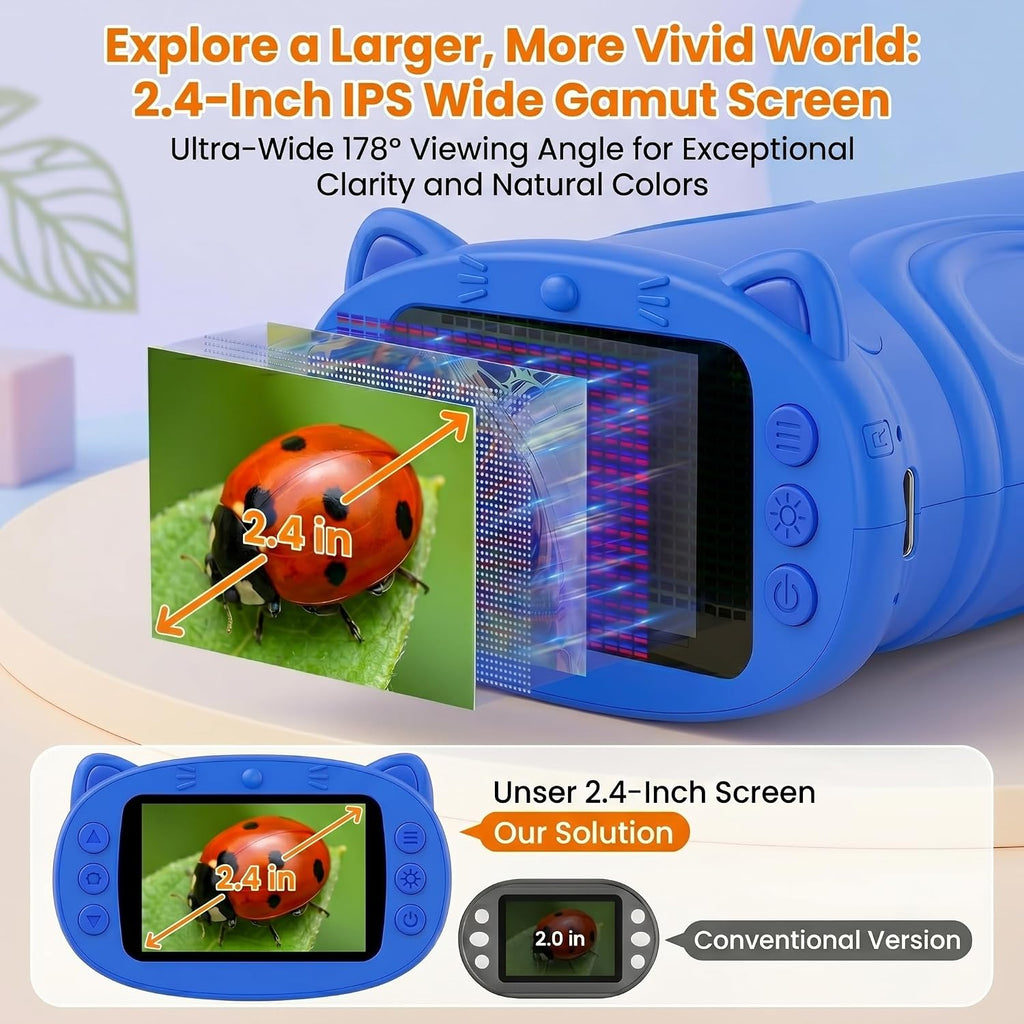 Kids Microscope, 1000X Handheld Digital Pocket Microscope with 2.4" IPS Screen & 8 LEDs, Rechargeable STEM