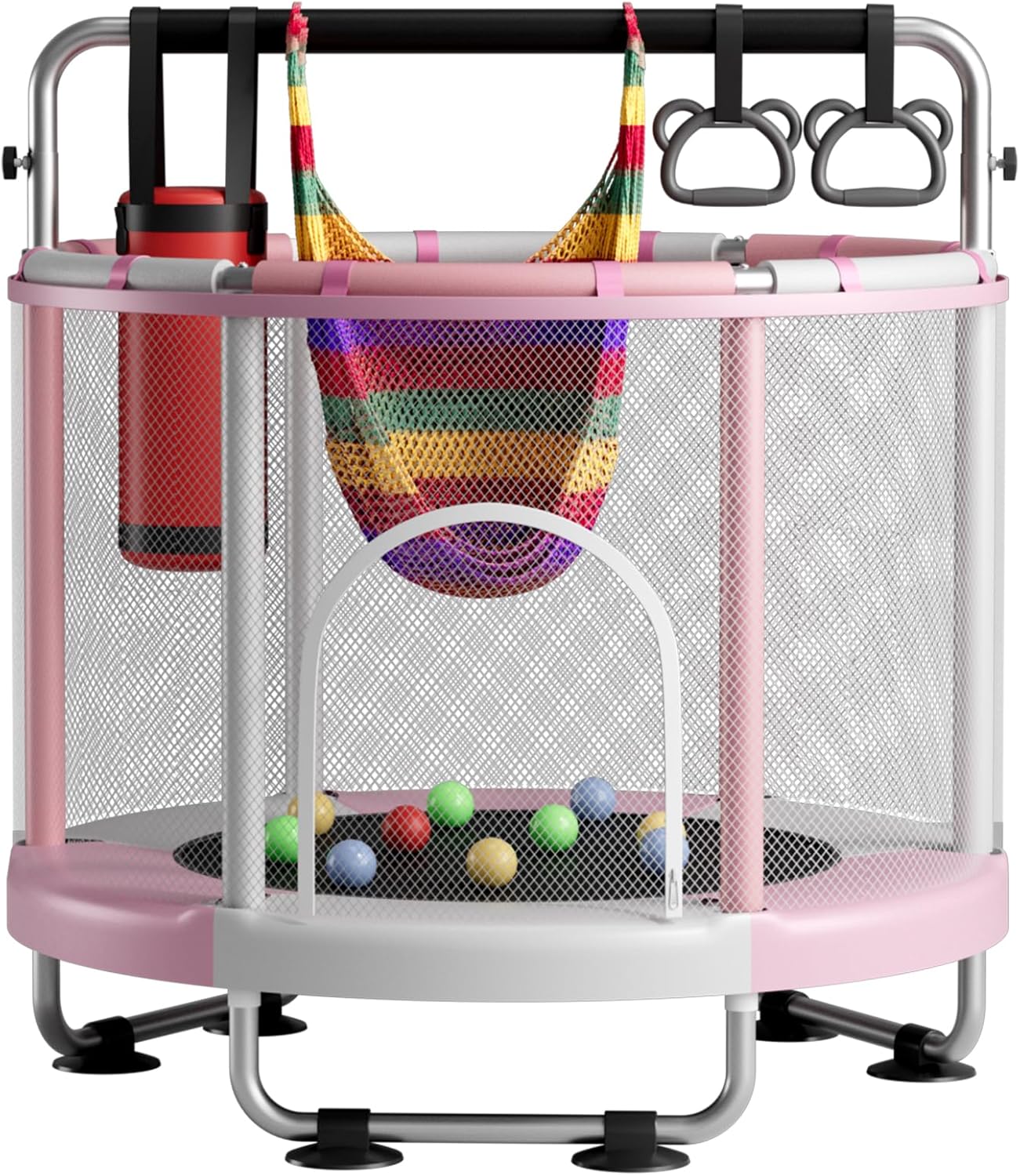 55" Trampoline for Kids with Enclosure, 440lbs Capacity Indoor & Outdoor Toddler Trampoline with Adjustable